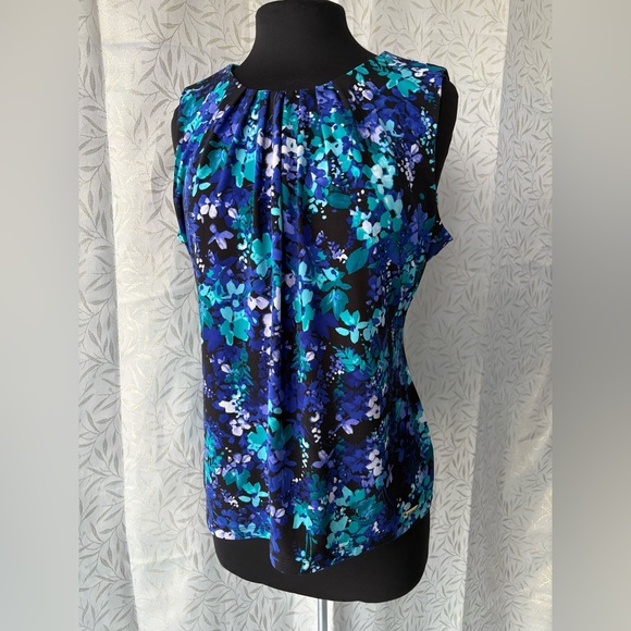 Calvin Klein Tops - Calvin Klein Blue and Black Floral Blouse